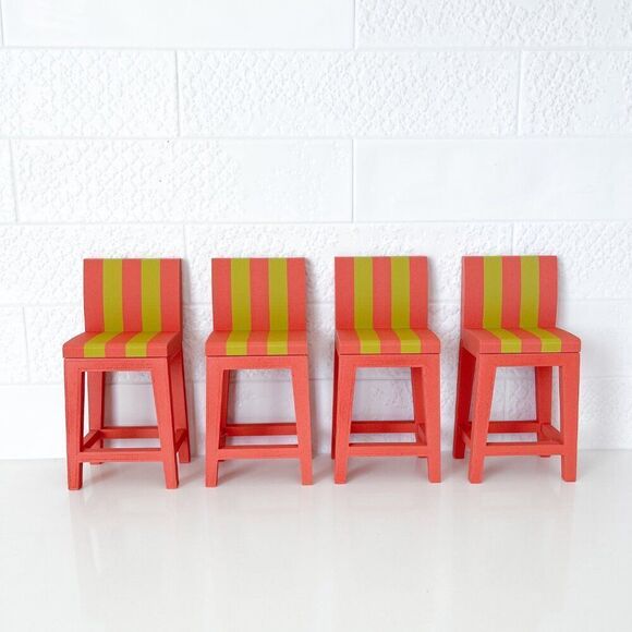 Miniature Barbie Bistro Table 4  MCM Striped Chairs Dollhouse Furniture - Picture 10 of 12